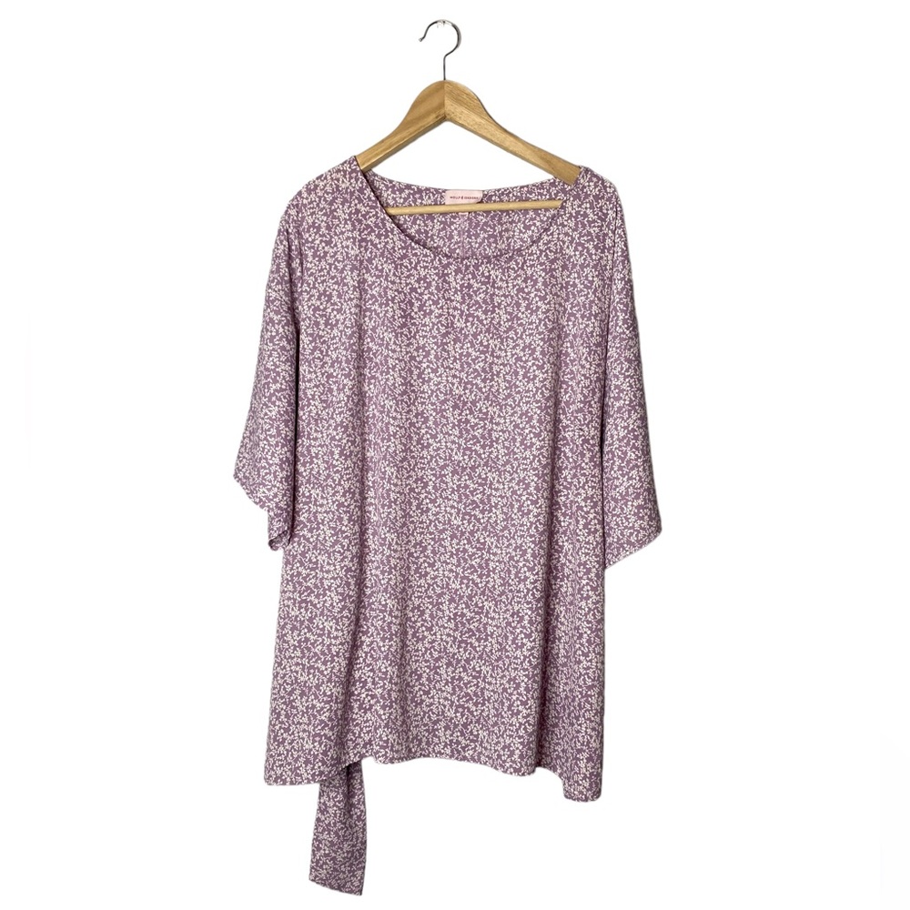 Molly Isadora Plus Size Purple Floral Short Sleeve Blouse 3X